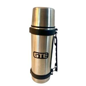 Coffee Thermos Stainless Thermal Advertisement GTE Handle Lidded 24 Oz VTG
